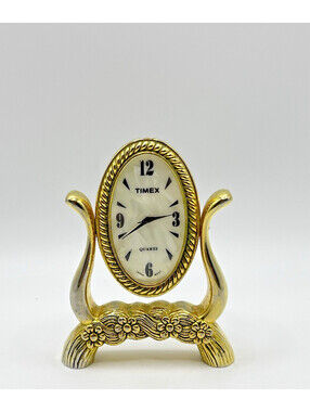 Timex Vintage Mini Floor Mirror Clock Novelty Gold Tone Functions 3162.2